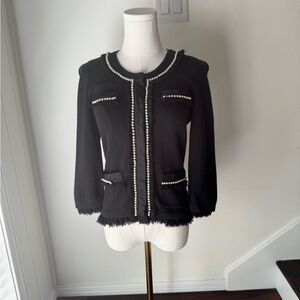 White House Black Market Buttoned Sweater with Pearl and Trim